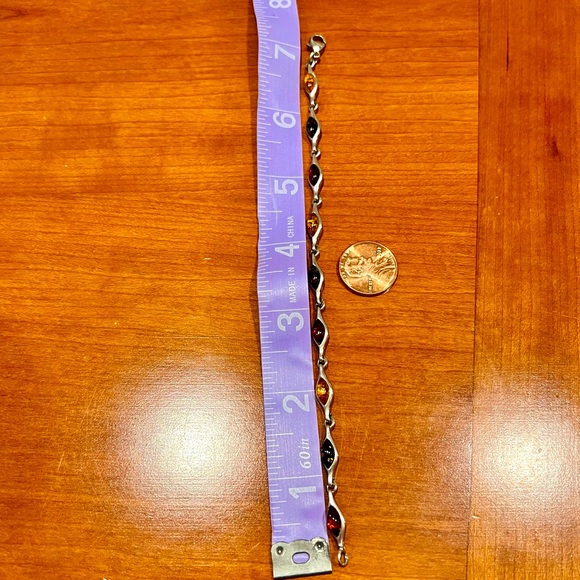 VTG Baltic Amber Tri-Color Linked Chain Bracelet .925 EUC - Picture 8 of 9